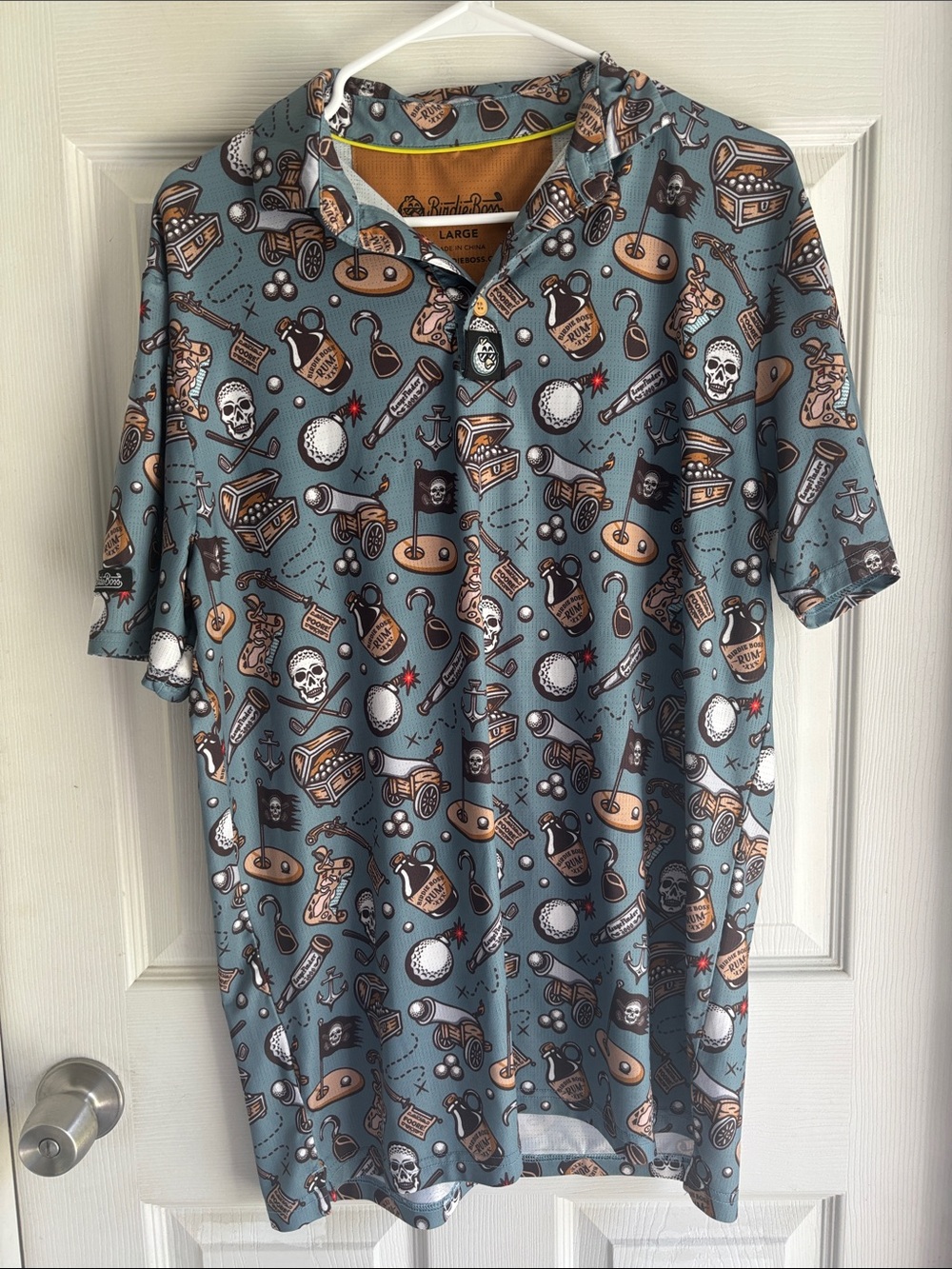 Birdie Boss Men's Pirate Print Golf Polo Shirt